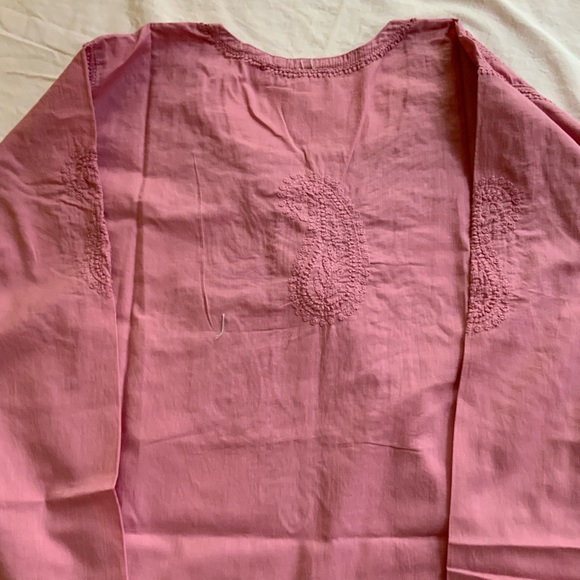 Tunic Woman’s Long Sleeve Hand Embroidered 100%Cotton Paisley Design Purple Pink - Picture 5 of 7